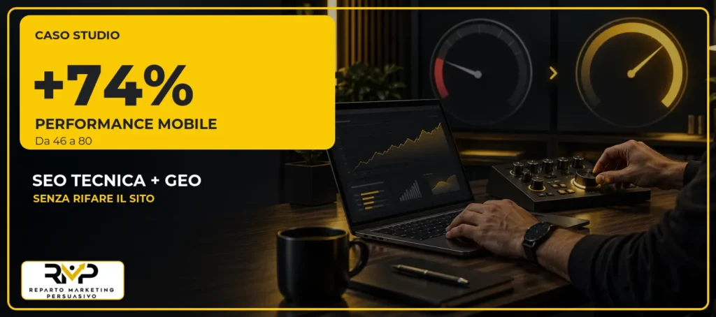 Caso studio SEO tecnica e GEO: performance mobile aumentata del 74% senza rifare il sito