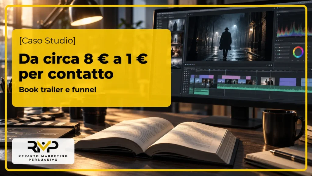 Copertina del caso studio sul book trailer e sul costo per contatto da circa 8 euro a 1 euro