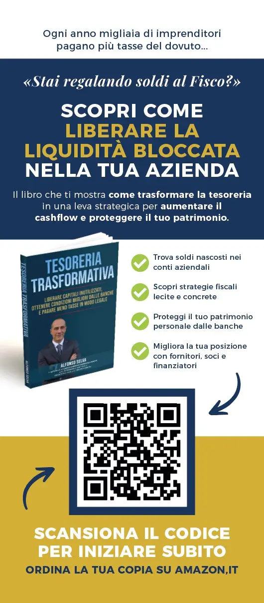 Materiale del libro per acquisire clienti Tesoreria Trasformativa di Alfonso Selva con QR code per Amazon