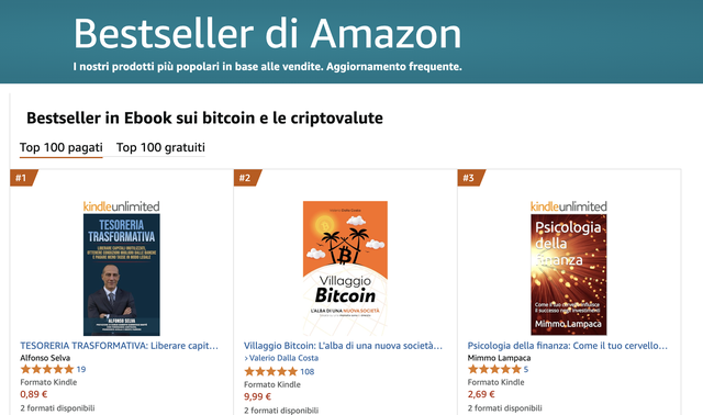Classifica Amazon degli eBook su Bitcoin e criptovalute con Tesoreria Trasformativa al primo posto tra i titoli a pagamento
